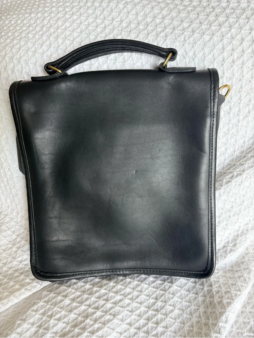 Vintage Coach Black Leather Station Bag with Gold Hardware